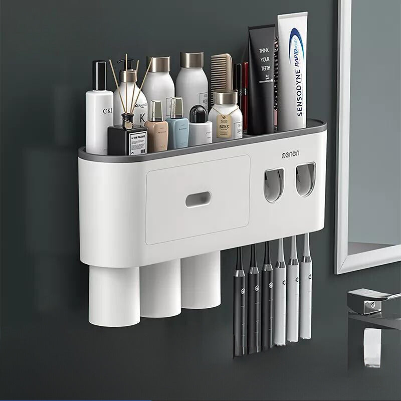 Magnetic Adsorption Inverted Toothbrush Holder with Automatic Toothpaste Squeezer - Innovative and Functional Bathroom Organizer