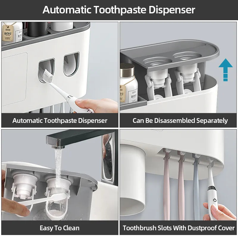 Magnetic Adsorption Inverted Toothbrush Holder with Automatic Toothpaste Squeezer - Innovative and Functional Bathroom Organizer