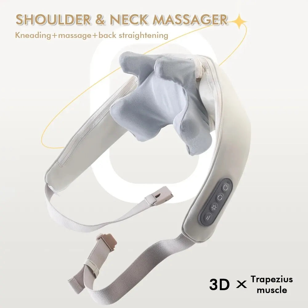 Wireless neck and back massager. Kneading massage blanket for neck and shoulders. Cervical relaxation for neck. Trapeze massager.