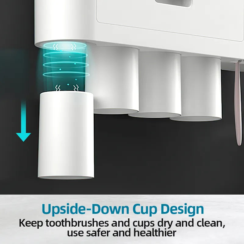 Magnetic Adsorption Inverted Toothbrush Holder with Automatic Toothpaste Squeezer - Innovative and Functional Bathroom Organizer